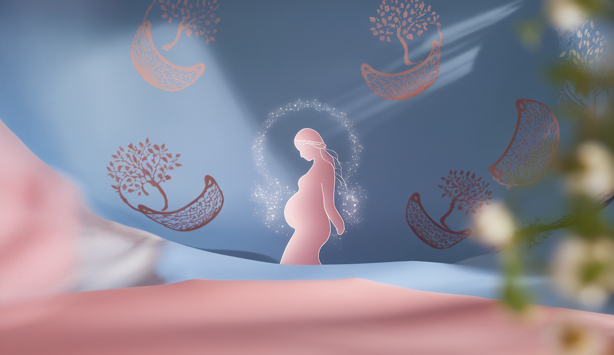 Illustration saisissante sur la maternité de substitution avec des symboles d'éthique et de parentalité.