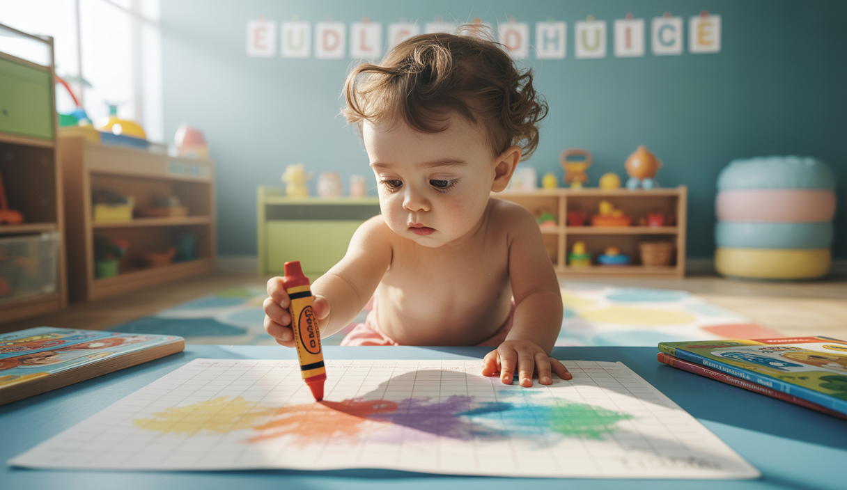 Un jeune enfant écrivant avec soin sur une feuille, ambiance douce et éducative