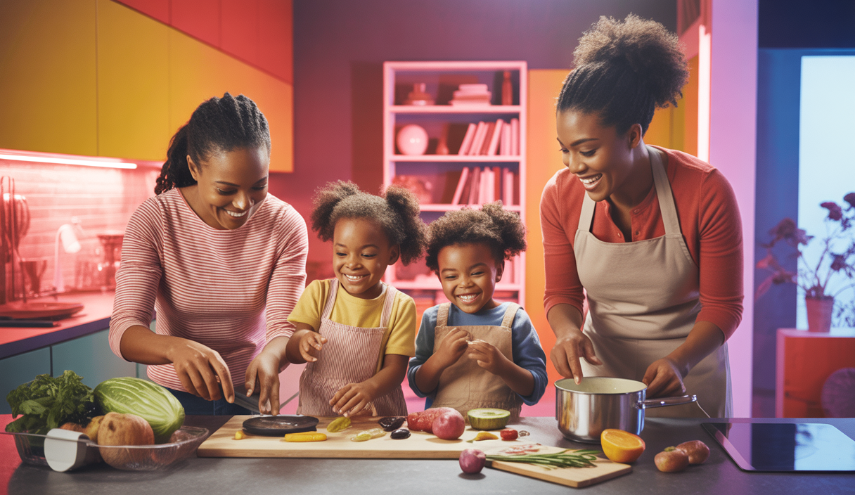 Atelier de cuisine familiale en action renforçant les liens