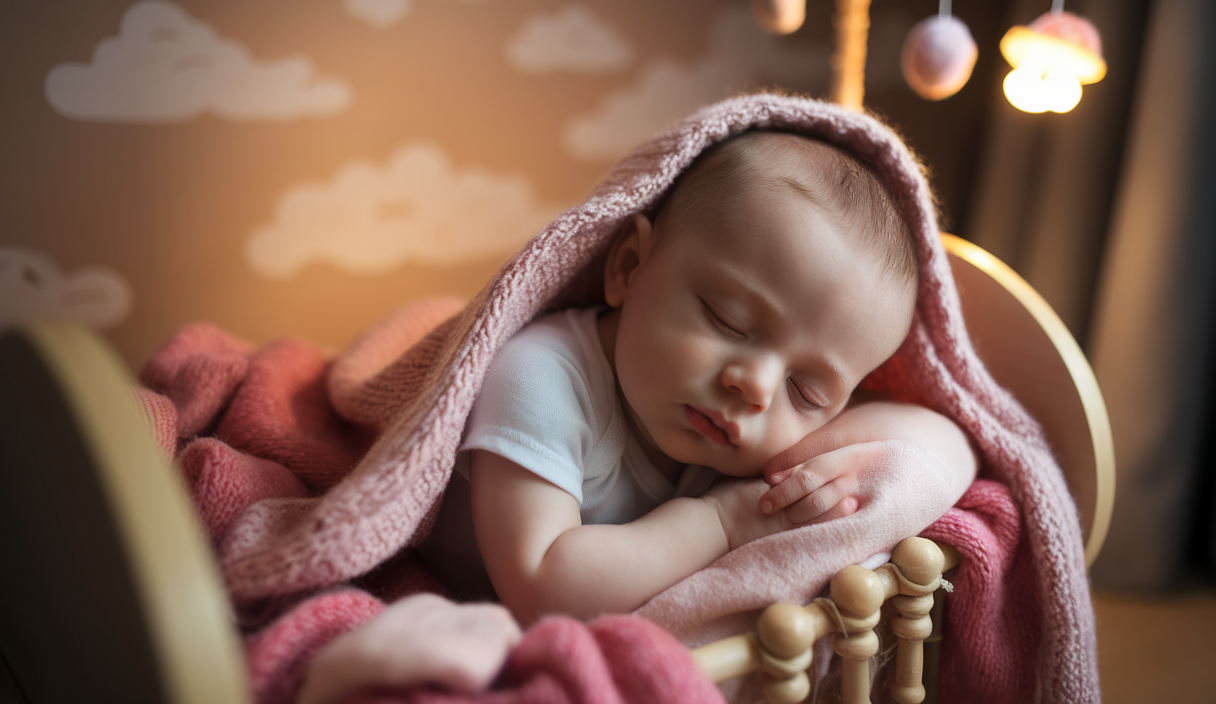 Illustration d'un bébé dormant paisiblement dans une ambiance douce et sereine