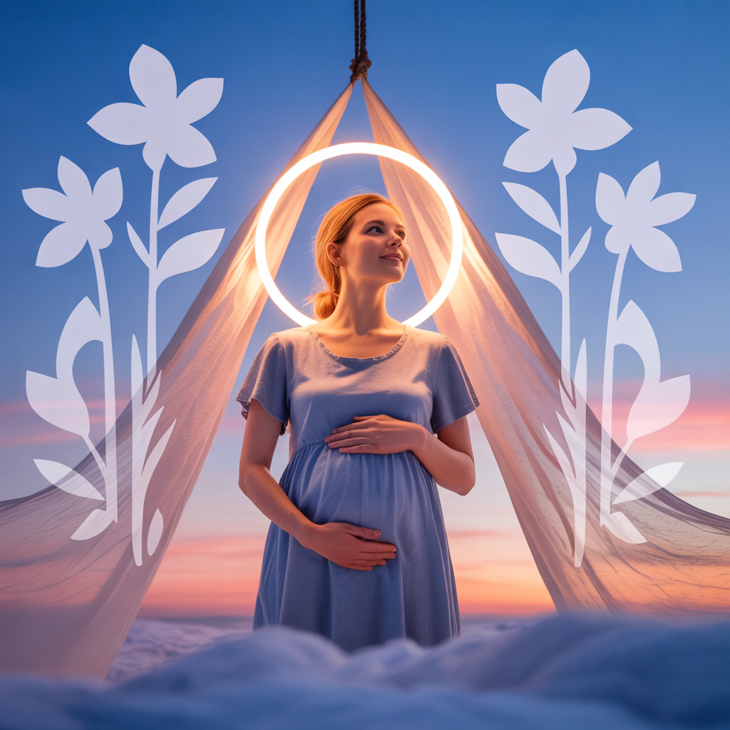 Illustration émotionnelle d'une femme enceinte ressentant le soutien après la perte d'un parent