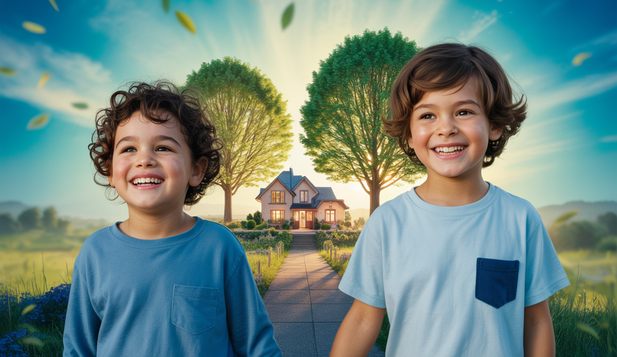 Deux enfants souriants avec un lien fraternel fort